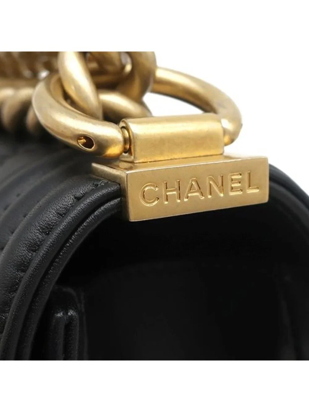 Chanel Shoulder Bag Boy 20 Lambskin Black Matt Togo Chain